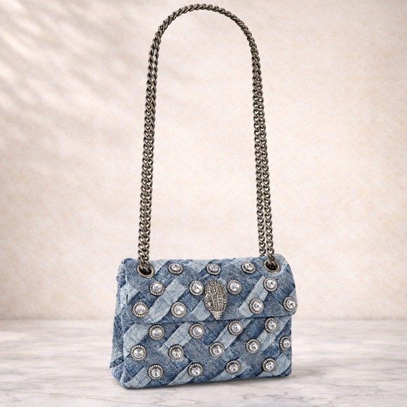 NWT Kurt Geiger Crystals Mini Kensington Convertible Denim Crossbody - Picture 10 of 17
